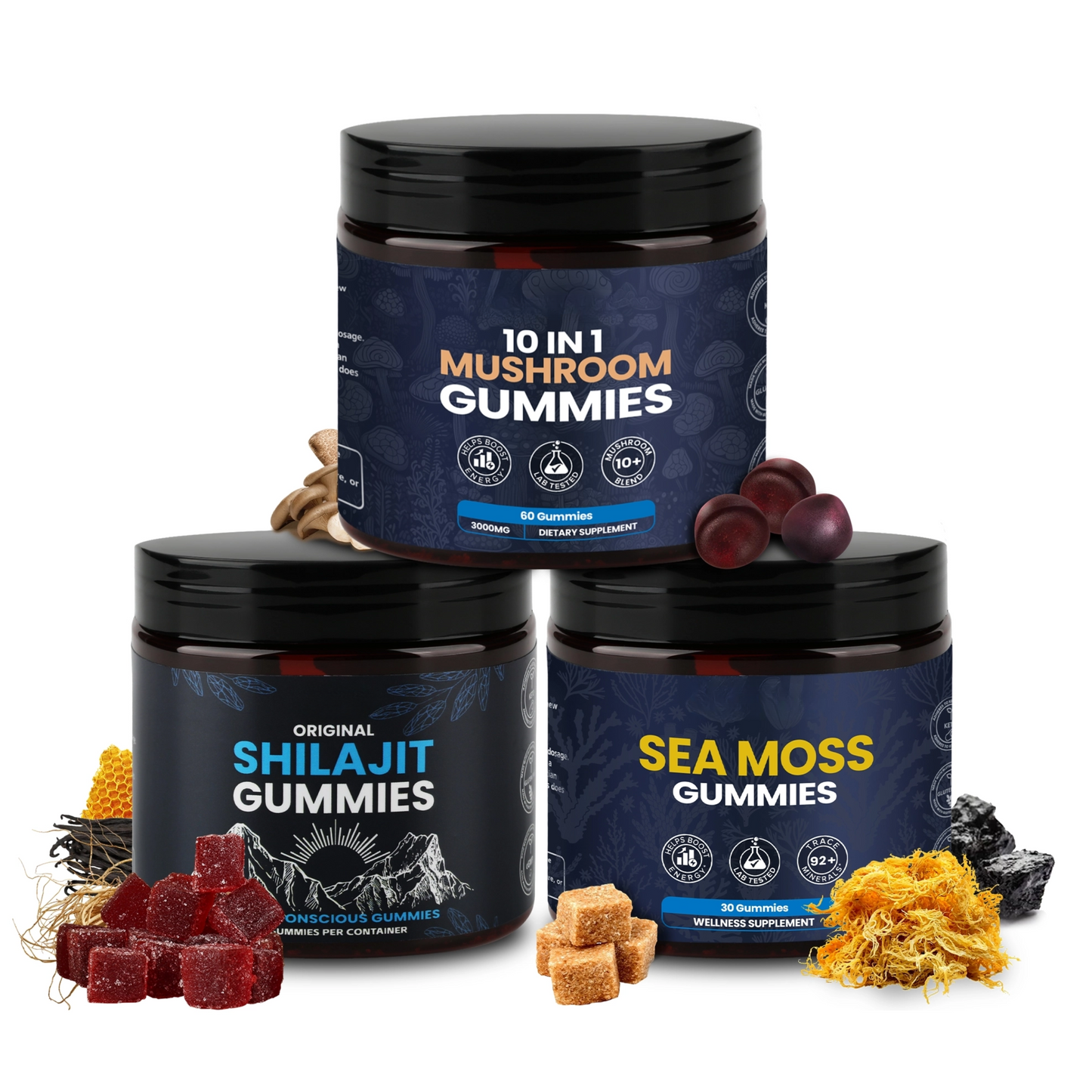KASTOX SHILAJIT GUMMIES & SEAMOSS GUMMIES & MUSHROOM GUMMIES SPECIAL BUNDLE