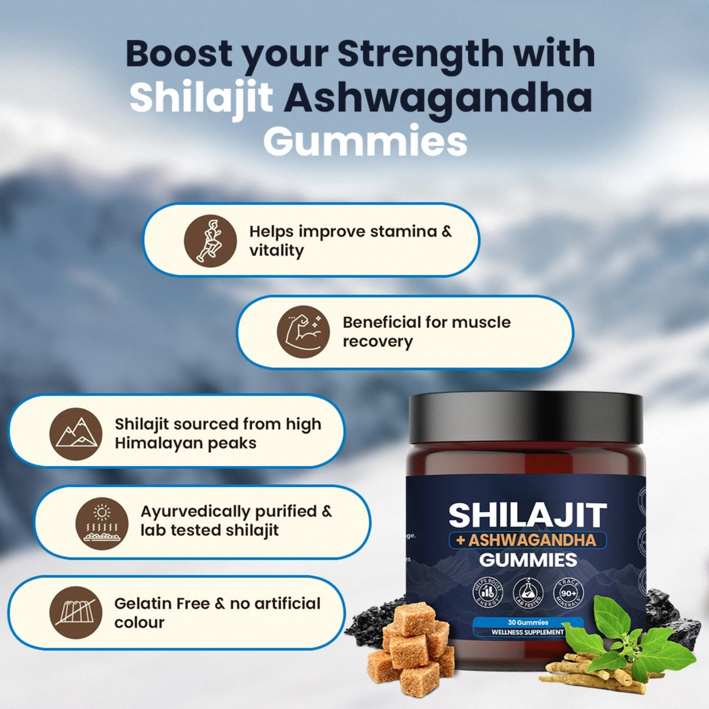 KASTOX SHILAJIT & ASHWAGANDHA 2 IN 1 WELLNESS GUMMIES